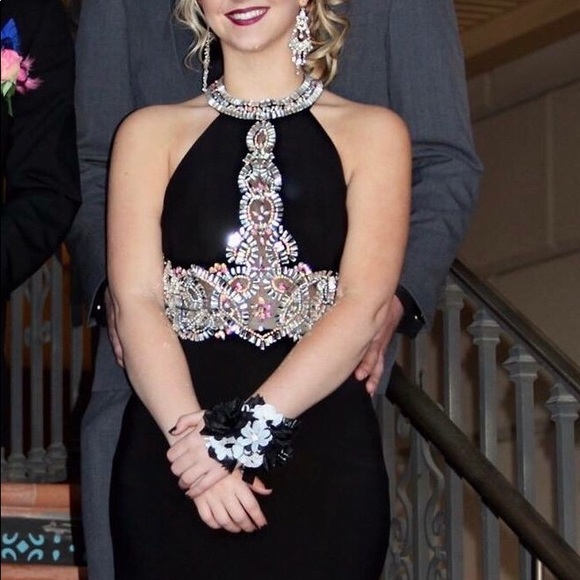 Black Halter Prom Dress - Picture 1 of 4